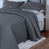 Kit Cobre Leito Colcha Basic Queen 3 Peças Dupla Face Liso Classic - Cinza Bolinha - 100% Poliéster