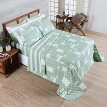 Kit Cobre Leito Colcha Benim King 3 Peças Dupla Face Micropercal 400 Fios - Adria Verde - 100% Poliéster