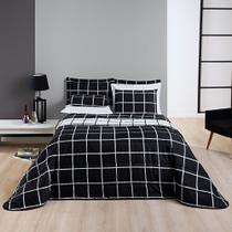 Kit Cobre Leito Colcha Brooklyn Solteiro Quadriculado Micropercal 200 Fios 2 Peças - Preto