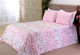 Kit Cobre Leito Colcha Cama Queen Size Bel 03 Peças Florido Rosa Florido