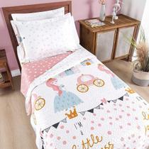 Kit Cobre Leito Colcha Carrosel Infantil Solteiro 2 Peças Microfibra Dupla Face - Princesa Princess