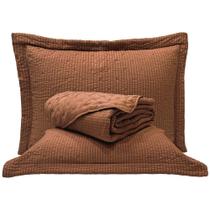 Kit Cobre Leito Colcha Casa Scarpa Anabela Queen Dupla Face Texturizado Percal 300 Fios 3 Peças - Castor