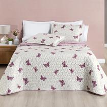 Kit Cobre Leito Colcha Casa Scarpa Celi Casal Padrão Dupla Face Micropercal 200 Fios 3 Peças Borboletas Rosê