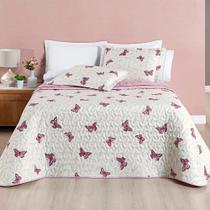 Kit Cobre Leito Colcha Casa Scarpa Celi Queen Dupla Face Micropercal 200 Fios 3 Peças Borboletas Rosê
