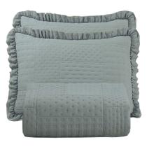 Kit Cobre Leito Colcha Casa Scarpa Maison Queen C/ Babado Percal 300 Fios 3 Peças - Cinza Kit Cobre Leito Colcha Casa Scarpa Maison Queen C/ Babado Percal 300 Fios 3 Peças - Cinza