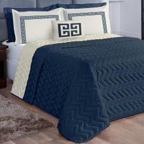 Kit Cobre Leito Colcha Casa Scarpa Mistral Casal Padrão Microfibra Dupla Face 7 Peças - Azul Marinho