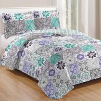 Kit Cobre Leito Colcha Casa Scarpa Mix Queen Estampado Dupla