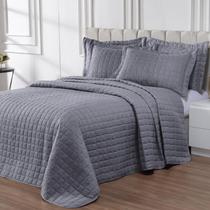 Kit Cobre Leito Colcha Casal 3 Peças Bordado Dupla Face + Porta Travesseiro Decoração Elegante