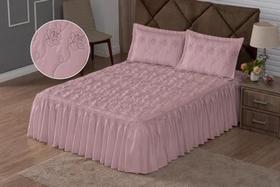 Kit Cobre Leito Colcha Casal 3 Peças Bordado P/ Cama Box