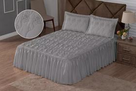 Kit Cobre Leito Colcha Casal 3 Peças Bordado P/ Cama Box