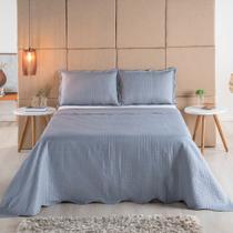 Kit Cobre Leito Colcha Casal 3 Peças Dupla Face Micro Percal 150 Fios Matelado Pastilhas