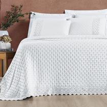 Kit Cobre Leito Colcha Casal 3 Peças Nobless 200 Fios Matelado Lese Bordado Inglês Branco Neve