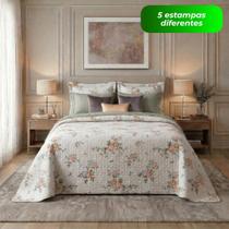 Kit Cobre Leito Colcha Casal Dupla Face 3 Peças Estampada Boutis Matelado Resistente Floral Cama Box Kit Cobre Leito Colcha Casal Dupla Face 3 Peças Estampada Boutis Matelado Resistente Floral Cama Box