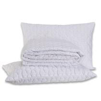 Kit Cobre Leito Colcha CASAL Mônaco Fitado Percal Soft 300 Fios com Fronhas 03 Peças - Dupla Face Listrado Brilhante