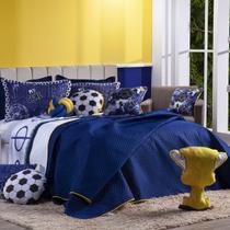 Kit Cobre Leito Colcha CASAL PADRÃO Futebol Game Dupla Face com Almofadas Estampadas 08 Peças - Decoração Infantil Juvenil Menino Quarto Masculino