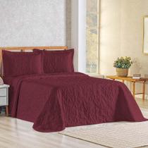 Kit Cobre Leito Colcha Celeste Queen 3 Peças Matelado Floral 180 Fios - Vinho