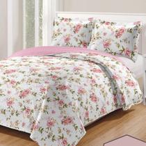 Kit Cobre Leito Colcha Daily Casal 3 Peças Dupla Face Estampado Floral - Floral 19 - 100% Poliéster