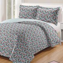 Kit Cobre Leito Colcha Daily Casal 3 Peças Dupla Face Estampado Floral - Floral 21 - 100% Poliéster