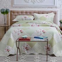 Kit Cobre Leito Colcha Daily Casal 3 Peças Dupla Face Estampado Floral Patchwork Verde 8 100% Poliéster