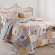 Kit Cobre Leito Colcha Daily Queen 3 Peças Dupla Face Estampado Floral - Patchwork 15 - 100% Poliéster