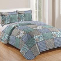Kit Cobre Leito Colcha Daily Queen 3 Peças Patchwork 26