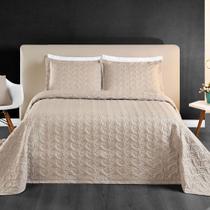Kit Cobre Leito Colcha Desirée King Bordado Micropercal 200 Fios 3 Peças - Bege