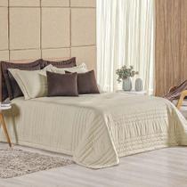 Kit Cobre Leito Colcha Dobby King 3 Peças Matelado 180 Fios - Cáqui