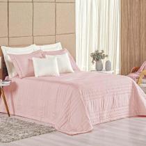 Kit Cobre Leito Colcha Dobby Queen 3 Peças Matelado 180 Fios - Rosê