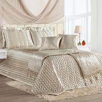 Kit Cobre Leito Colcha Fascínio Super King Cetim c/ Tule de Pérola 10 Peças - Bronze