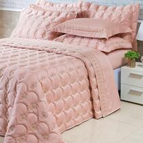 Kit Cobre Leito Colcha Garland Queen 400 Fios Rosê E Fendi