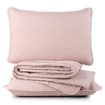 Kit Cobre Leito Colcha Harmony Casal 3 Peças Matelado Micropercal 200 Fios - Sal Rosa - 100% Poliéster
