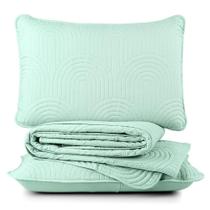 Kit Cobre Leito Colcha Harmony Casal 3 Peças Matelado Micropercal 200 Fios - Verde Suave - 100% Poliéster
