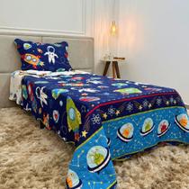 Kit Cobre Leito Colcha Infantil Menina Rosa Fada e Menino 2 Peças Matelado Antialérgico Dupla Face