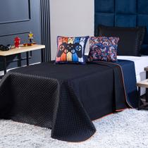 Kit Cobre Leito Colcha Infantil SOLTEIRO 4 Peças Gamer Day Preto/Azul Marinho Dupla Face com Almofadas Estampadas