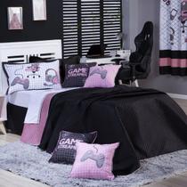 Kit Cobre Leito Colcha Infantil SOLTEIRO 5 Peças Game Streamer Dupla Face com Almofadas Estampadas Kit Cobre Leito Colcha Infantil SOLTEIRO 5 Peças Game Streamer Dupla Face com Almofadas Estampadas