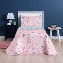 Kit Cobre Leito Colcha Joy Kids Solteiro Infantil 2 Peças Micropercal 200 Fios - Foxy Raposa Rosa - 100% Poliéster