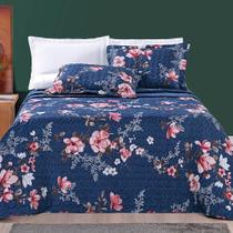 Kit Cobre Leito Colcha Júlia Queen 03 Peças MicroPercal 200 Fios Dupla Face Estampa Floral - Encantada - 100% Poliéster