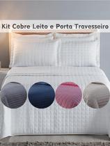 Kit Cobre Leito Colcha King 3 Peças Bordado Dupla Face + Porta Travesseiro Decoração Elegante