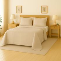 Kit Cobre Leito Colcha King 3 Peças Dupla Face 400 Fios Matelado Design Sofisticado Toque Macio