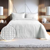 Kit Cobre Leito Colcha King 3 Peças400 Fios Bordado Dupla Face Porta Travesseiro Decoração Elegante