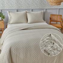 Kit Cobre Leito Colcha King 3pçs Dupla Face Ponto Cruz 300 fios