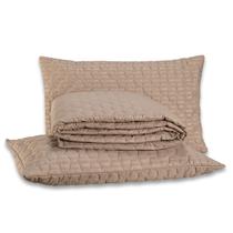 Kit Cobre Leito Colcha KING Mônaco Fitado Percal Soft 300 Fios com Fronhas 03 Peças - Dupla Face Listrado Brilhante