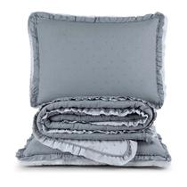 Kit Cobre Leito Colcha Lilian Casal 3 Peças Matelado Dupla Face Micropercal 200 Fios - Cinza - 100% Poliéster