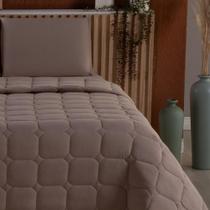 Kit Cobre Leito Colcha Livorno Solteiro Acolchoado Fofo Macio Malha 100% Algodão 2 Peças - Bege