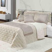 Kit Cobre Leito Colcha Luxo King 10 Peças MicroPercal 200 Fios Dupla Face Xale Brilhante - Bege - 100% Poliéster