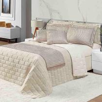 Kit Cobre Leito Colcha Luxo King 10 Peças Micropercal 200 Fios Dupla Face Xale Brilhante - Bege