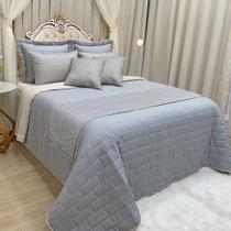 Kit Cobre Leito Colcha Luxo King 10 Peças MicroPercal 200 Fios Dupla Face Xale Brilhante - Cinza - 100% Poliéster