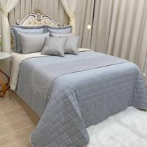 Kit Cobre Leito Colcha Luxo King 10 Peças Micropercal 200 Fios Dupla Face Xale Brilhante - Cinza