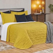 Kit Cobre Leito Colcha Mabelle Queen 3 Peças 400 Fios Bordado Mostarda