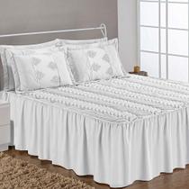 Kit Cobre Leito Colcha Magda Queen 5 Peças MicroPercal 200 Fios Matelado Floral Coordenado - Branco